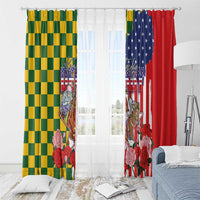 Kentucky Horses Racing Window Curtain US Flag Grunge and Check Pattern Green Color