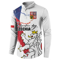 Czechia Independence Day Button Sweatshirt National Flag Brush Style and Bohemia Lion