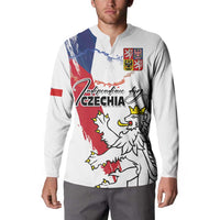 Czechia Independence Day Button Sweatshirt National Flag Brush Style and Bohemia Lion