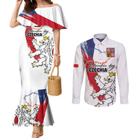 Czechia Independence Day Couples Matching Mermaid Dress and Long Sleeve Button Shirt National Flag Brush Style and Bohemia Lion