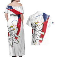 Czechia Independence Day Couples Matching Off Shoulder Maxi Dress and Hawaiian Shirt National Flag Brush Style and Bohemia Lion