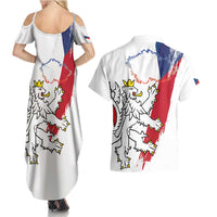 Czechia Independence Day Couples Matching Summer Maxi Dress and Hawaiian Shirt National Flag Brush Style and Bohemia Lion