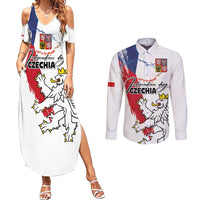 Czechia Independence Day Couples Matching Summer Maxi Dress and Long Sleeve Button Shirt National Flag Brush Style and Bohemia Lion