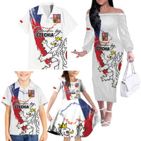 Czechia Independence Day Family Matching Off The Shoulder Long Sleeve Dress and Hawaiian Shirt National Flag Brush Style and Bohemia Lion