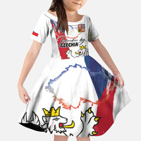 Czechia Independence Day Kid Short Sleeve Dress National Flag Brush Style and Bohemia Lion