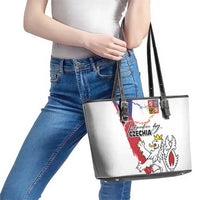 Czechia Independence Day Leather Tote Bag National Flag Brush Style and Bohemia Lion