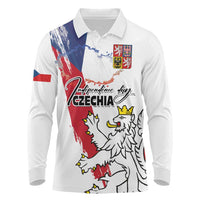Czechia Independence Day Long Sleeve Polo Shirt National Flag Brush Style and Bohemia Lion
