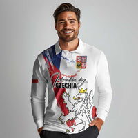 Czechia Independence Day Long Sleeve Polo Shirt National Flag Brush Style and Bohemia Lion
