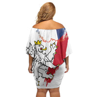Czechia Independence Day Off Shoulder Short Dress National Flag Brush Style and Bohemia Lion