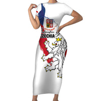 Czechia Independence Day Short Sleeve Bodycon Dress National Flag Brush Style and Bohemia Lion