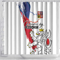 Czechia Independence Day Shower Curtain National Flag Brush Style and Bohemia Lion