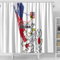 Czechia Independence Day Shower Curtain National Flag Brush Style and Bohemia Lion