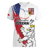 Czechia Independence Day Women V-Neck T-Shirt National Flag Brush Style and Bohemia Lion