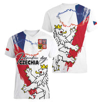 Czechia Independence Day Women V-Neck T-Shirt National Flag Brush Style and Bohemia Lion