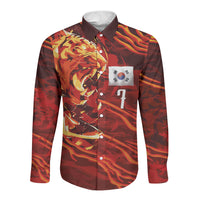 South Korea National Football Custom Long Sleeve Button Shirt Tigers of Asia Fierce Abstract Flame-Inspired