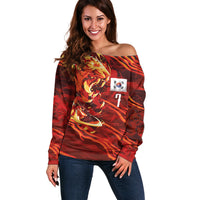 South Korea National Football Custom Off Shoulder Sweater Tigers of Asia Fierce Abstract Flame-Inspired