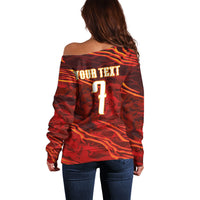 South Korea National Football Custom Off Shoulder Sweater Tigers of Asia Fierce Abstract Flame-Inspired