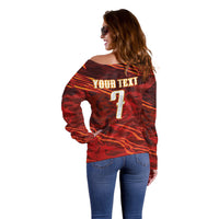 South Korea National Football Custom Off Shoulder Sweater Tigers of Asia Fierce Abstract Flame-Inspired