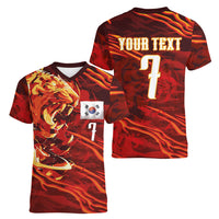 South Korea National Football Custom Women V-Neck T-Shirt Tigers of Asia Fierce Abstract Flame-Inspired