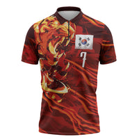 South Korea National Football Custom Zipper Polo Shirt Tigers of Asia Fierce Abstract Flame-Inspired