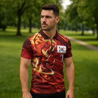 South Korea National Football Custom Zipper Polo Shirt Tigers of Asia Fierce Abstract Flame-Inspired