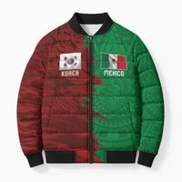 South Korea and Mexico National Football Custom Bomber Puffer Jacket Taegeuk Warriors with El Tricolor Grunge Split Style