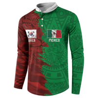 South Korea and Mexico National Football Custom Button Sweatshirt Taegeuk Warriors with El Tricolor Grunge Split Style
