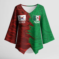 South Korea and Mexico National Football Custom Kimono Sleeve Blouse Taegeuk Warriors with El Tricolor Grunge Split Style