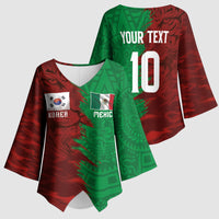 South Korea and Mexico National Football Custom Kimono Sleeve Blouse Taegeuk Warriors with El Tricolor Grunge Split Style