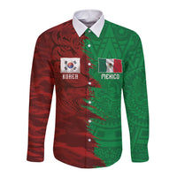 South Korea and Mexico National Football Custom Long Sleeve Button Shirt Taegeuk Warriors with El Tricolor Grunge Split Style