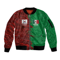 South Korea and Mexico National Football Custom Sleeve Zip Bomber Jacket Taegeuk Warriors with El Tricolor Grunge Split Style