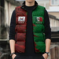 South Korea and Mexico National Football Custom Sleeveless Puffer Jacket Taegeuk Warriors with El Tricolor Grunge Split Style