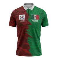 South Korea and Mexico National Football Custom Zipper Polo Shirt Taegeuk Warriors with El Tricolor Grunge Split Style