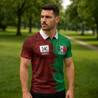 South Korea and Mexico National Football Custom Zipper Polo Shirt Taegeuk Warriors with El Tricolor Grunge Split Style