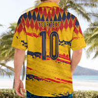 Ecuador National Football Custom Hawaiian Shirt Argyle Pattern With Grunge Flag Splatter Graphics