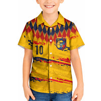 Ecuador National Football Custom Kid Hawaiian Shirt Argyle Pattern With Grunge Flag Splatter Graphics