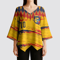 Ecuador National Football Custom Kimono Sleeve Blouse Argyle Pattern With Grunge Flag Splatter Graphics