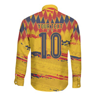 Ecuador National Football Custom Long Sleeve Button Shirt Argyle Pattern With Grunge Flag Splatter Graphics