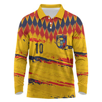 Ecuador National Football Custom Long Sleeve Polo Shirt Argyle Pattern With Grunge Flag Splatter Graphics