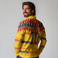 Ecuador National Football Custom Long Sleeve Polo Shirt Argyle Pattern With Grunge Flag Splatter Graphics
