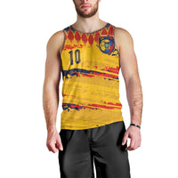 Ecuador National Football Custom Men Tank Top Argyle Pattern With Grunge Flag Splatter Graphics