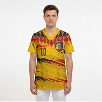 Ecuador National Football Custom Scrub Top Argyle Pattern With Grunge Flag Splatter Graphics