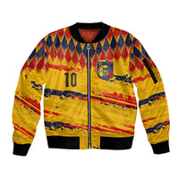 Ecuador National Football Custom Sleeve Zip Bomber Jacket Argyle Pattern With Grunge Flag Splatter Graphics