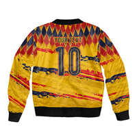 Ecuador National Football Custom Sleeve Zip Bomber Jacket Argyle Pattern With Grunge Flag Splatter Graphics