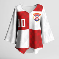 Croatia National Football Custom Kimono Sleeve Blouse Checkerboard Pattern with Glagolitic Script