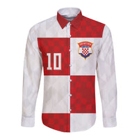 Croatia National Football Custom Long Sleeve Button Shirt Checkerboard Pattern with Glagolitic Script