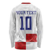 Croatia National Football Custom Long Sleeve Shirt Checkerboard Pattern with Glagolitic Script