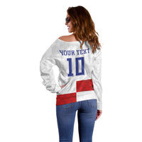 Croatia National Football Custom Off Shoulder Sweater Checkerboard Pattern with Glagolitic Script