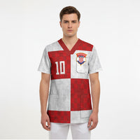 Croatia National Football Custom Scrub Top Checkerboard Pattern with Glagolitic Script