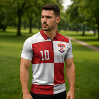 Croatia National Football Custom Zipper Polo Shirt Checkerboard Pattern with Glagolitic Script